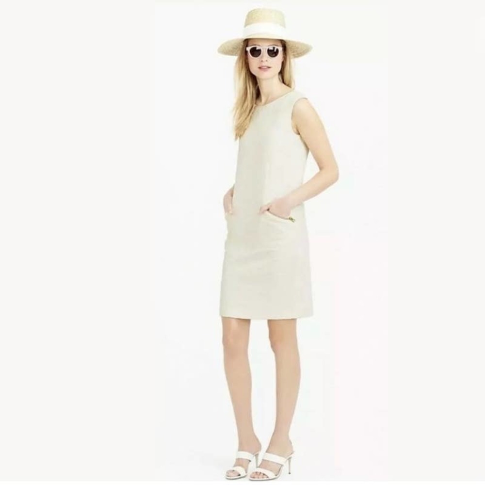 J. CREW Jacquard Zip Pocket Shift Sheath A-Line Cap Sleeve Dress Ivory Small